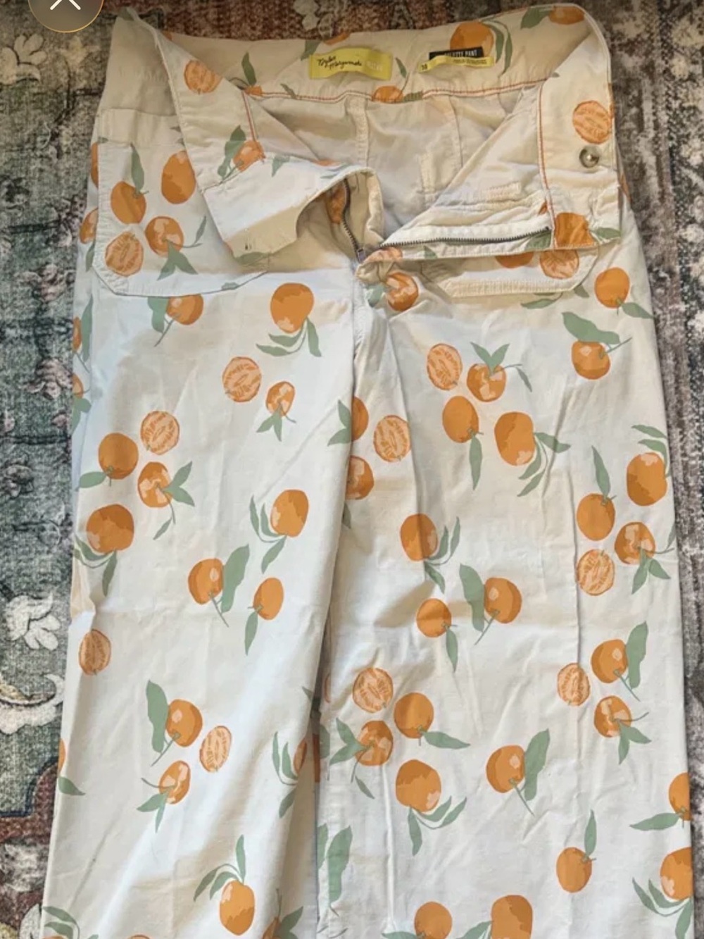 Anthropologie Maeve x Dylan Mirzwinski Colette Pant Orange Print Size 30 - Picture 3 of 5